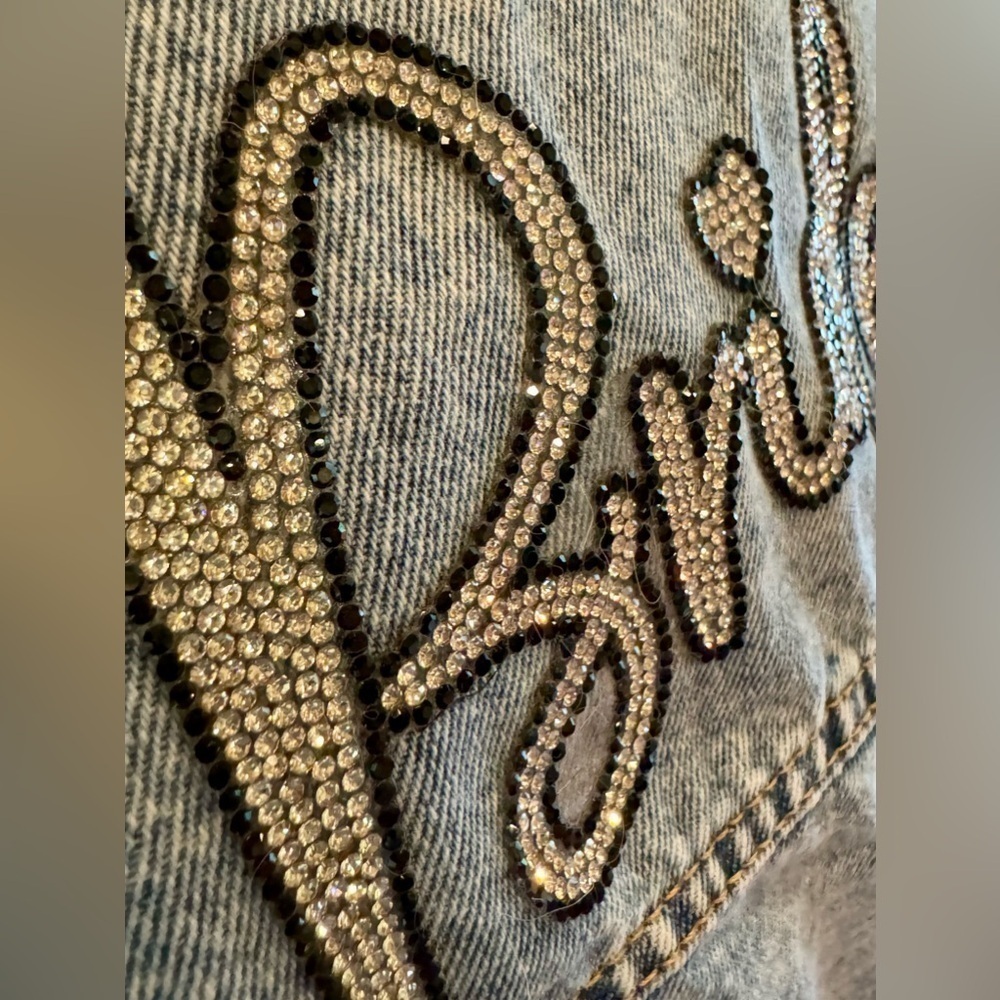 Denim Bride Rhinestone Jean Jacket Light Wash Silver Tassels Honeymoon Small - Picture 3 of 4